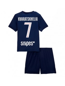 Billige Paris Saint-Germain Khvicha Kvaratskhelia #7 Hjemmedraktsett Barn 2025-26 Kortermet (+ Korte bukser)